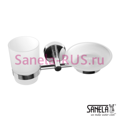 Нержавеющий двойной держатель со стаканом и мыльницей SLZD 17 арт: 62170 Sanela Чехия (фото, схема)